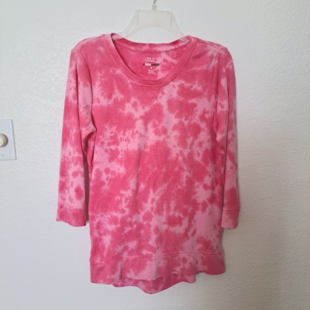 Style & Co. Pink Tie-Dye 3/4 Sleeve Top Size Medium Cotton